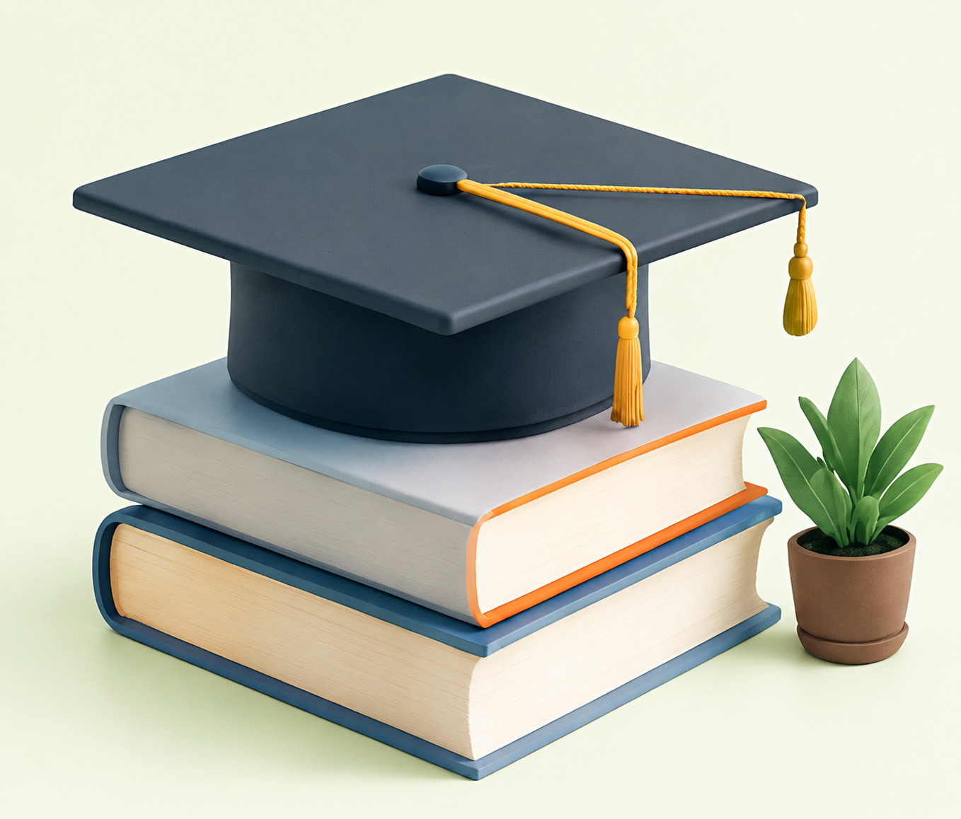 Graduation cap on books